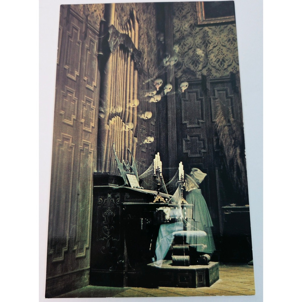 Disney Haunted Mansion Postcard Ghostly Organist Walt Disney World Vintage GHOST